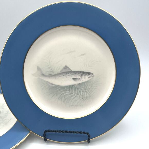 4 Lenox Fish Plates Hand Painted W H Morley Teal Gold Trim Bailey Banks Biddle - Picture 4 of 9
